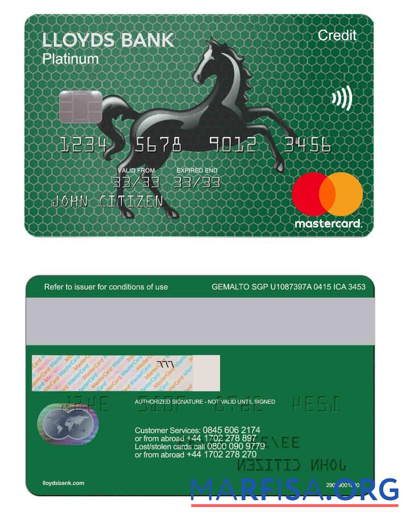 Blank United Kingdom Lloyds platinum mastercard example